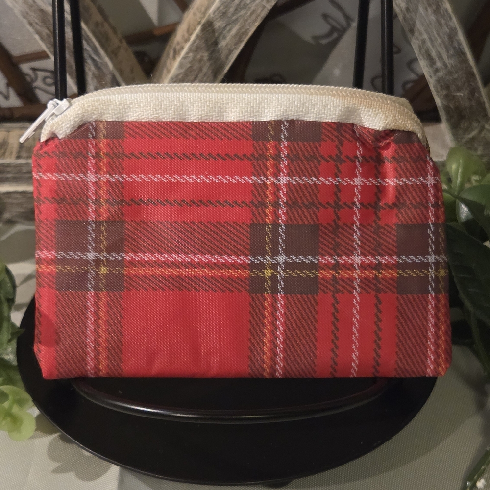 Vintage Style Red Tartan Plaid Coin Purse Mini Zipper Pouch Change Wallet
